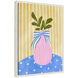 Sylvie Pink Vase framed canvas art showing a pink vase with flowers, vintage beaded frame