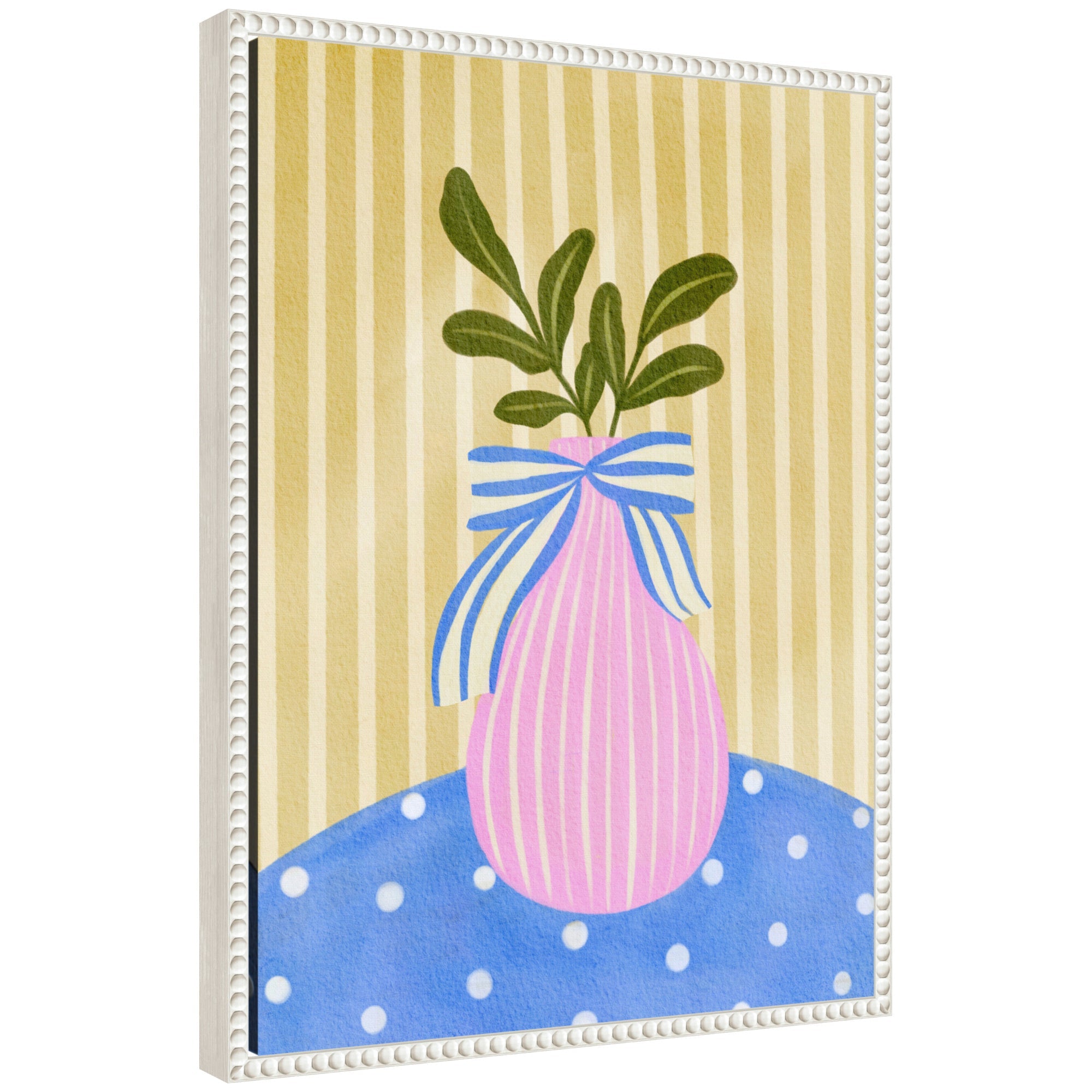 Sylvie Pink Vase framed canvas art showing a pink vase with flowers, vintage beaded frame
