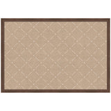 Rectangular beige pinboard featuring a white dashed lattice pattern with a medium brown wooden frame