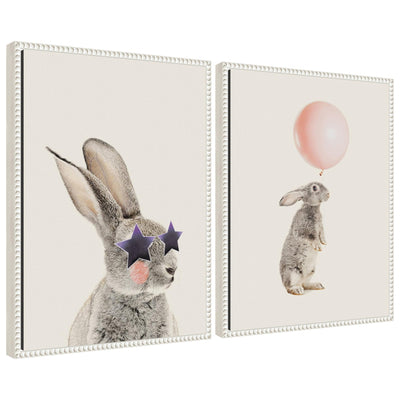 Sylvie Beaded The Bunny Star Glasses and The Bunny Pink Balloon framed canvas art set displayed together