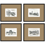 Vintage Europe 4 Piece Framed Wall Art Print Set with Svelte Noir Black frames and brown mats by Teju Reval