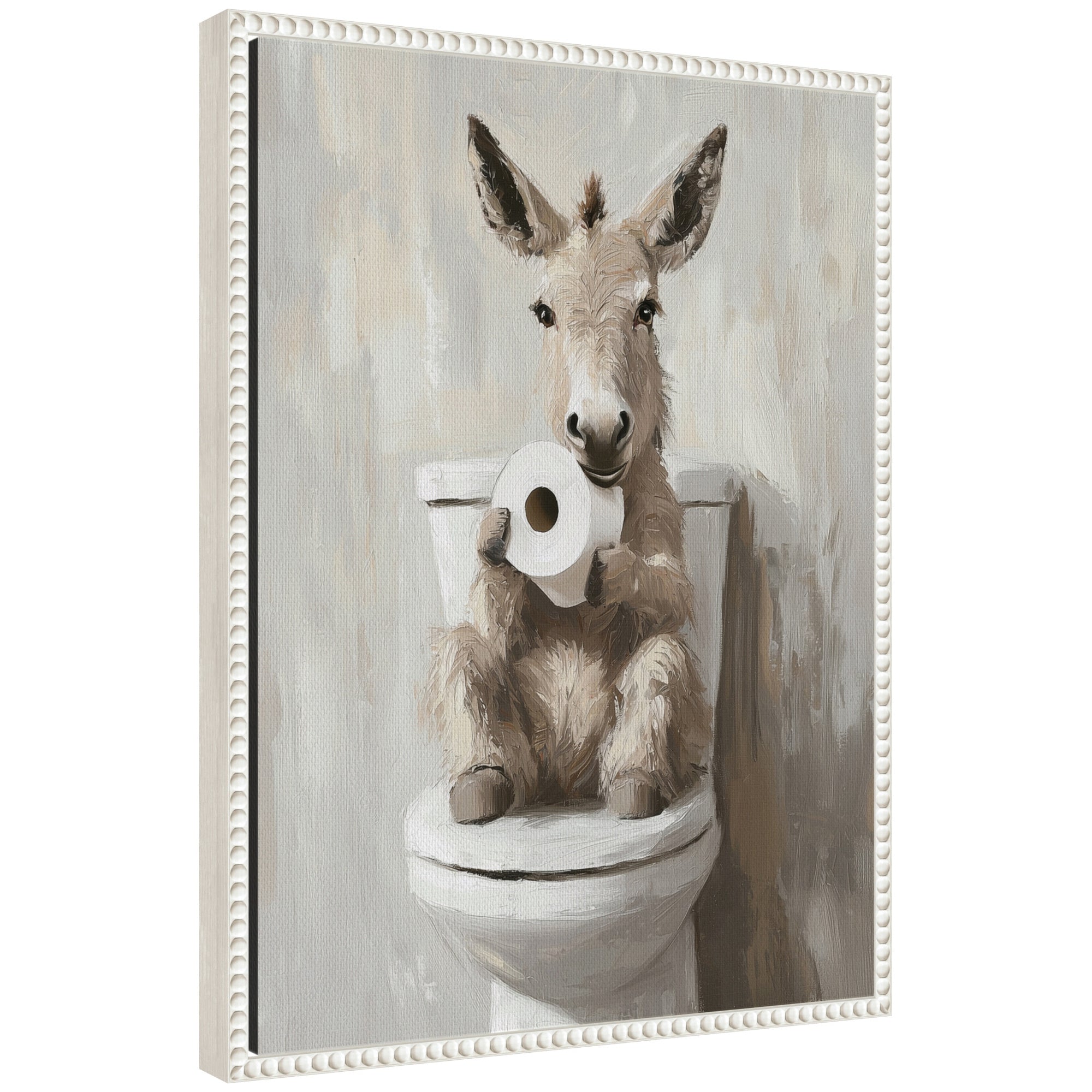 Sylvie Cute Donkey Holding Toilet Paper Roll framed canvas bathroom art