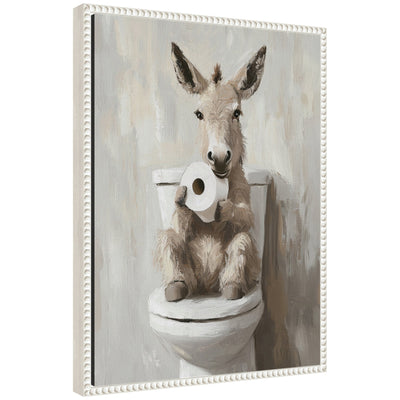 Sylvie Cute Donkey Holding Toilet Paper Roll framed canvas bathroom art