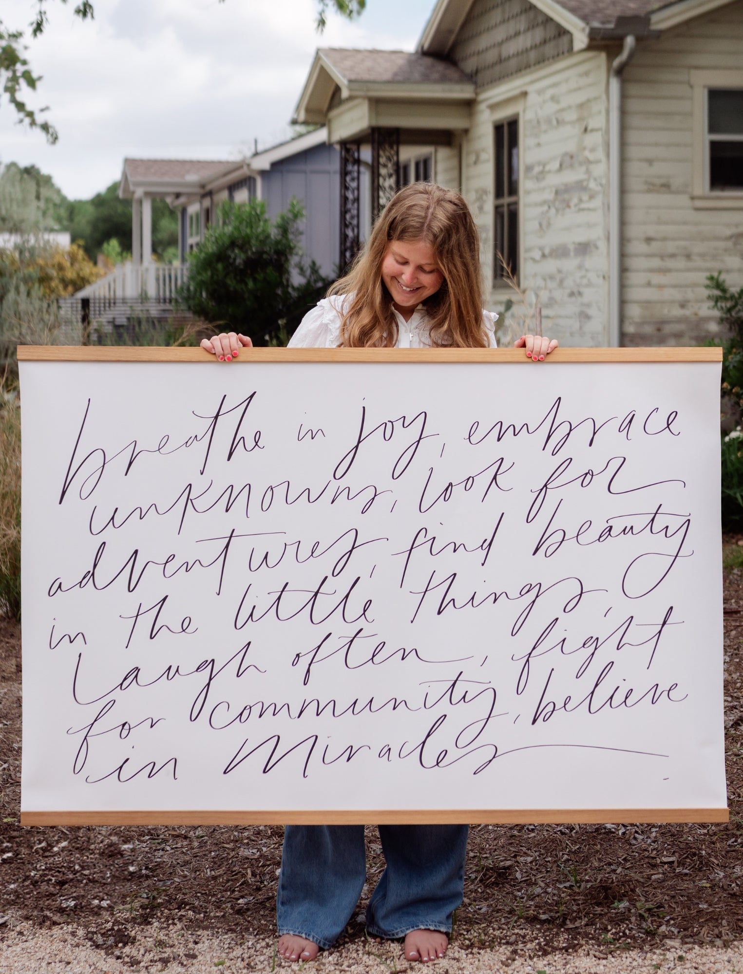 Large Canvas with Banner Wood: Breathe in Joy by jenessawaitshop - main product image for Resin Society