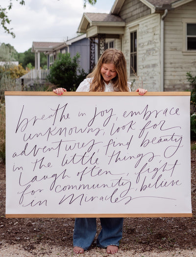 Large Canvas with Banner Wood: Breathe in Joy by jenessawaitshop - main product image for Resin Society