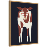 Sylvie Farm Cow framed canvas print showing a cow against a light background with a thin floating polystyrene frame