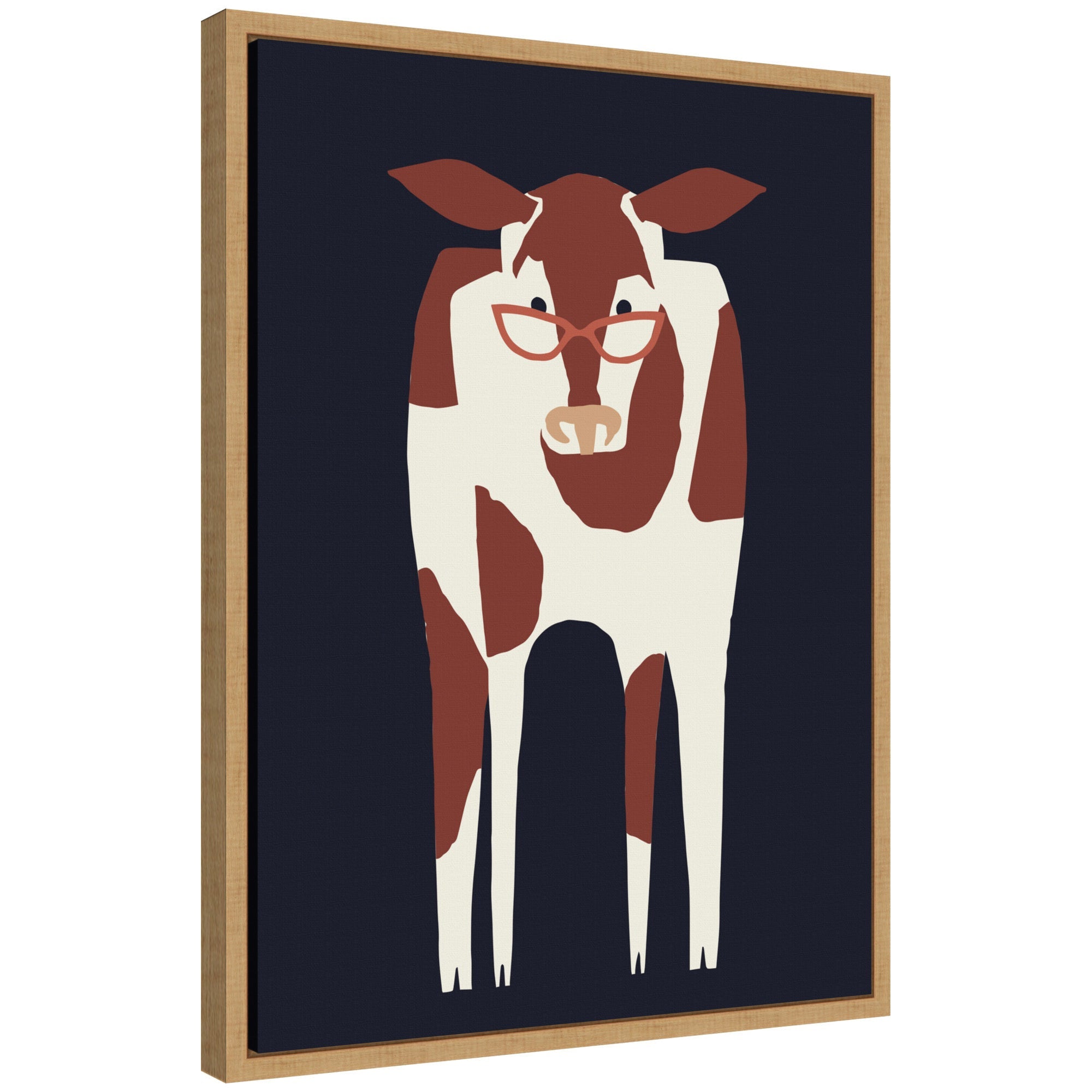 Sylvie Farm Cow framed canvas print showing a cow against a light background with a thin floating polystyrene frame