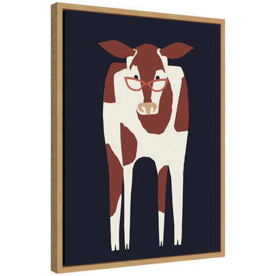 Sylvie Farm Cow framed canvas print showing a cow against a light background with a thin floating polystyrene frame