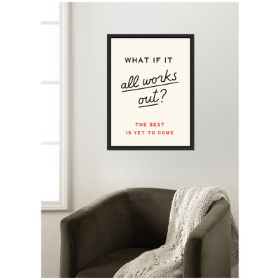Motivational Poster, What if it All Works Out Retro Typography Print, Dopamine Decor for Home or Apartment by Lucky Guava Framed Canvas Wall Art Print