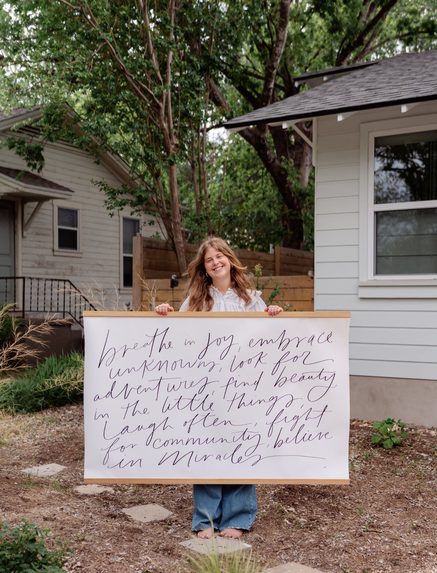 Large Canvas with Banner Wood: Breathe in Joy by jenessawaitshop - product image 2 for Resin Society