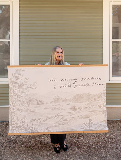 Large Canvas with Banner Wood: In Every Season I will Praise Him by jenessawaitshop - main product image for Resin Society