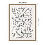 Abstract continuous black line artwork on a white background, featuring interconnected organic shapes within an 18x24 inch wood frame.