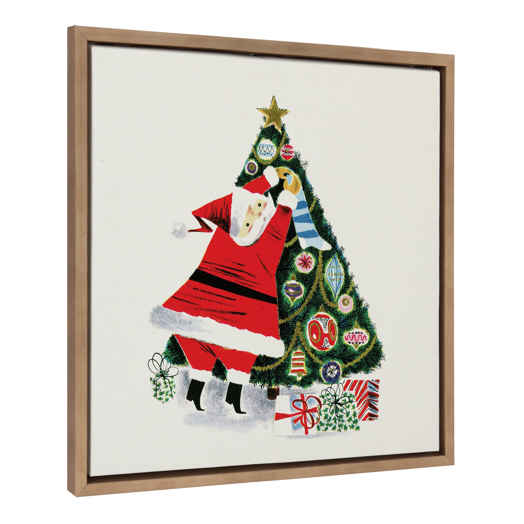 Sylvie Santa Claus Decorating Tree Framed Canvas by kateandlaurel - main product image for Resin Society