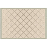 Pinboard with green lattice pattern on linen textile framed in medium brown wood