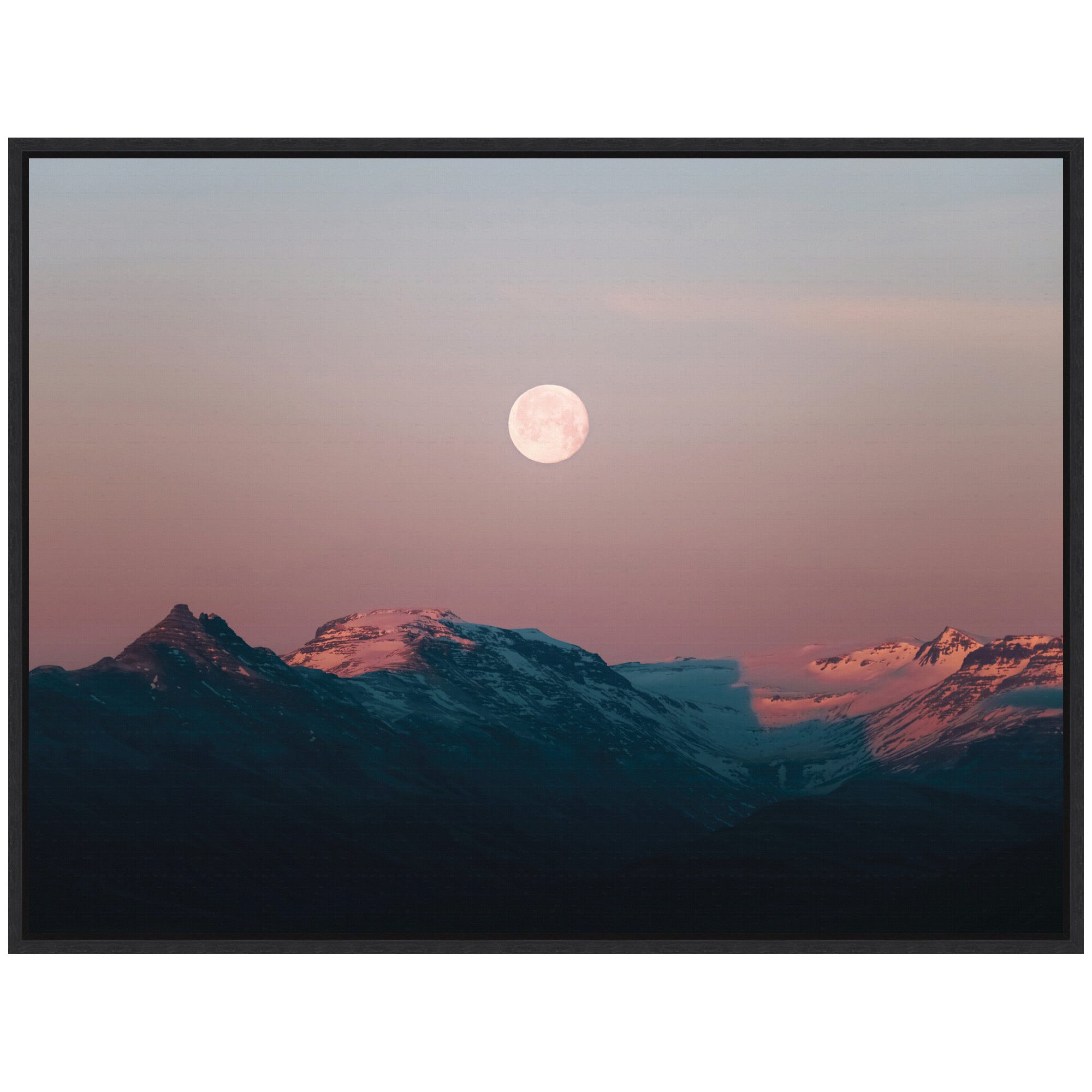 Sylvie Panoramic Pastel Moonrise over Icelandic Mountains Framed Canvas by Michael Schauer