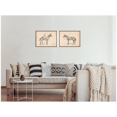 Portrait of Race Horse And Mounted Jockey 2 Piece Framed Canvas Wall Art Set by Nostalgia Prints