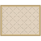 Beige pinboard with a subtle green lattice pattern made of diamond shapes connected by dashed lines, framed in light wood.