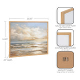 Seascape artwork featuring gentle ocean waves under a cloudy sky in a natural oak wood frame with a minimalist gallery profile and sawtooth hangers, measuring 20.65 by 16.65 inches.