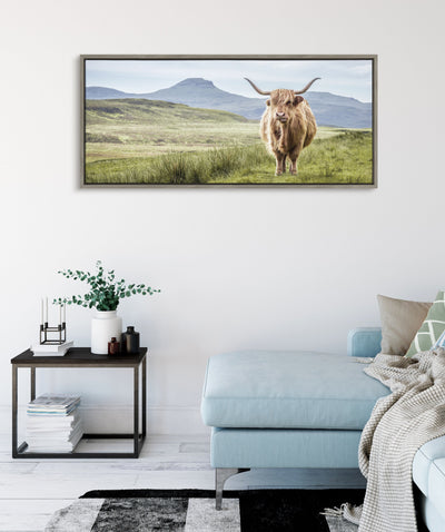 Sylvie Highland Cow Mountain Landscape Framed Canvas by The Creative