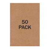 Plain brown cardboard sheet with black text reading '50 PACK' centered on it, showing a corrugated texture on the surface.