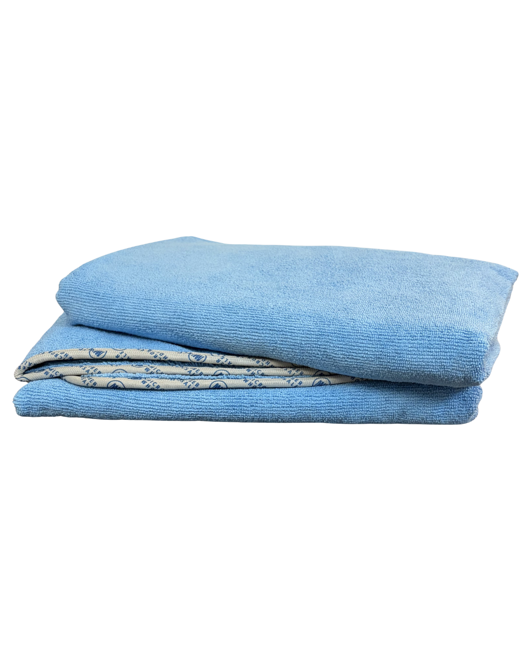 Two large 24 x 36 inch microfiber towels with piped edges, displayed flat and in use on aircraft surfaces