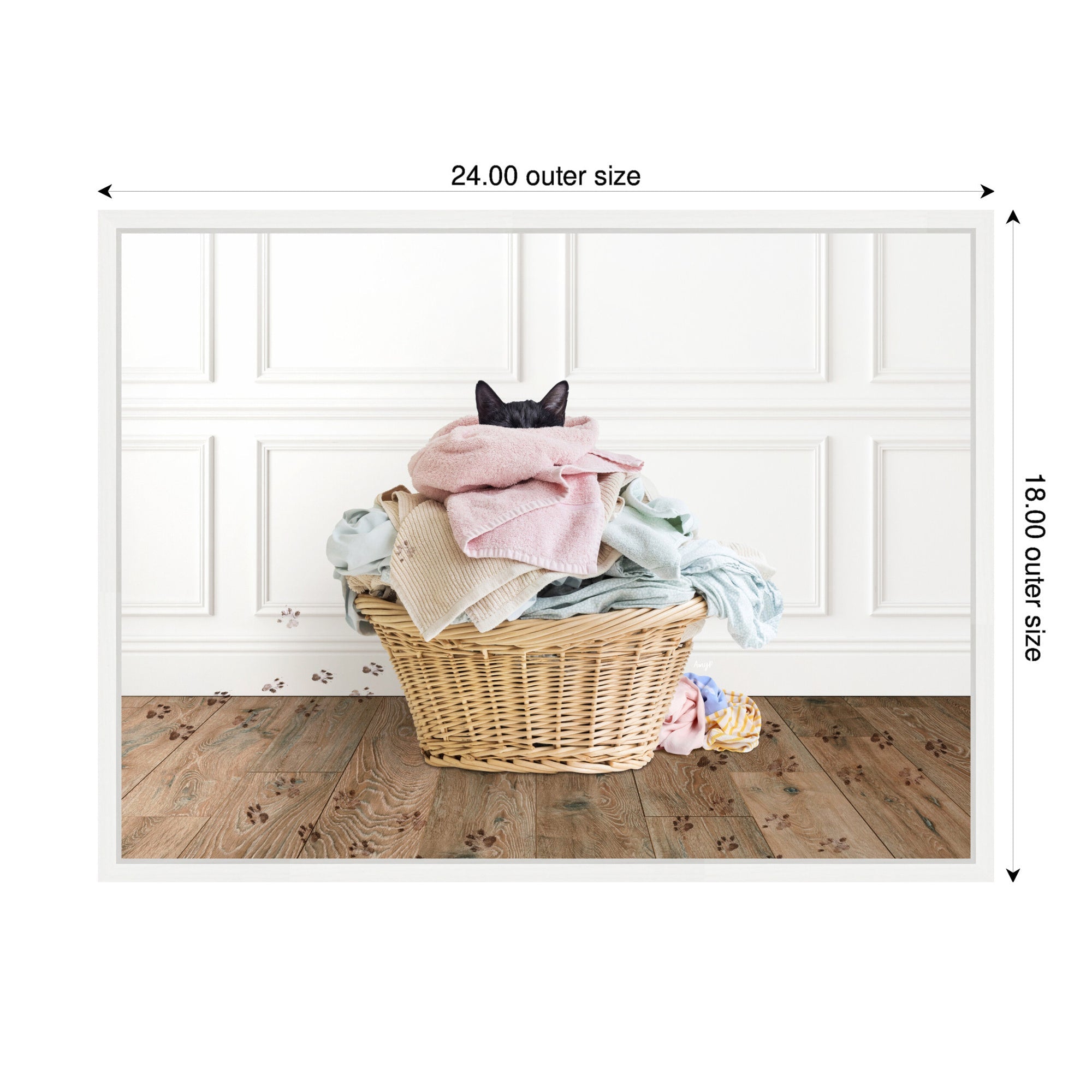Sylvie Cat in a Basket Traditional Laundry Framed Canvas by Amy Peterson