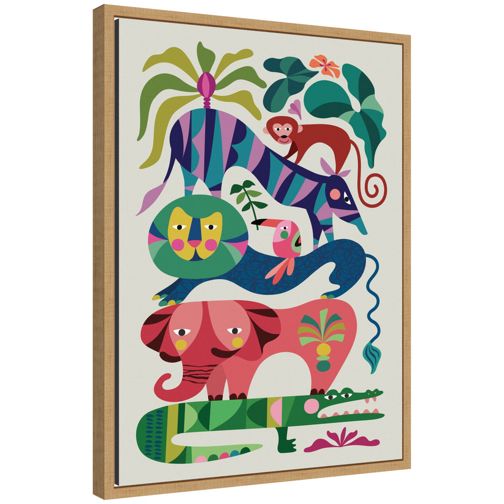 Sylvie Safari Animals framed canvas art showing stylized safari animals in warm earth tones