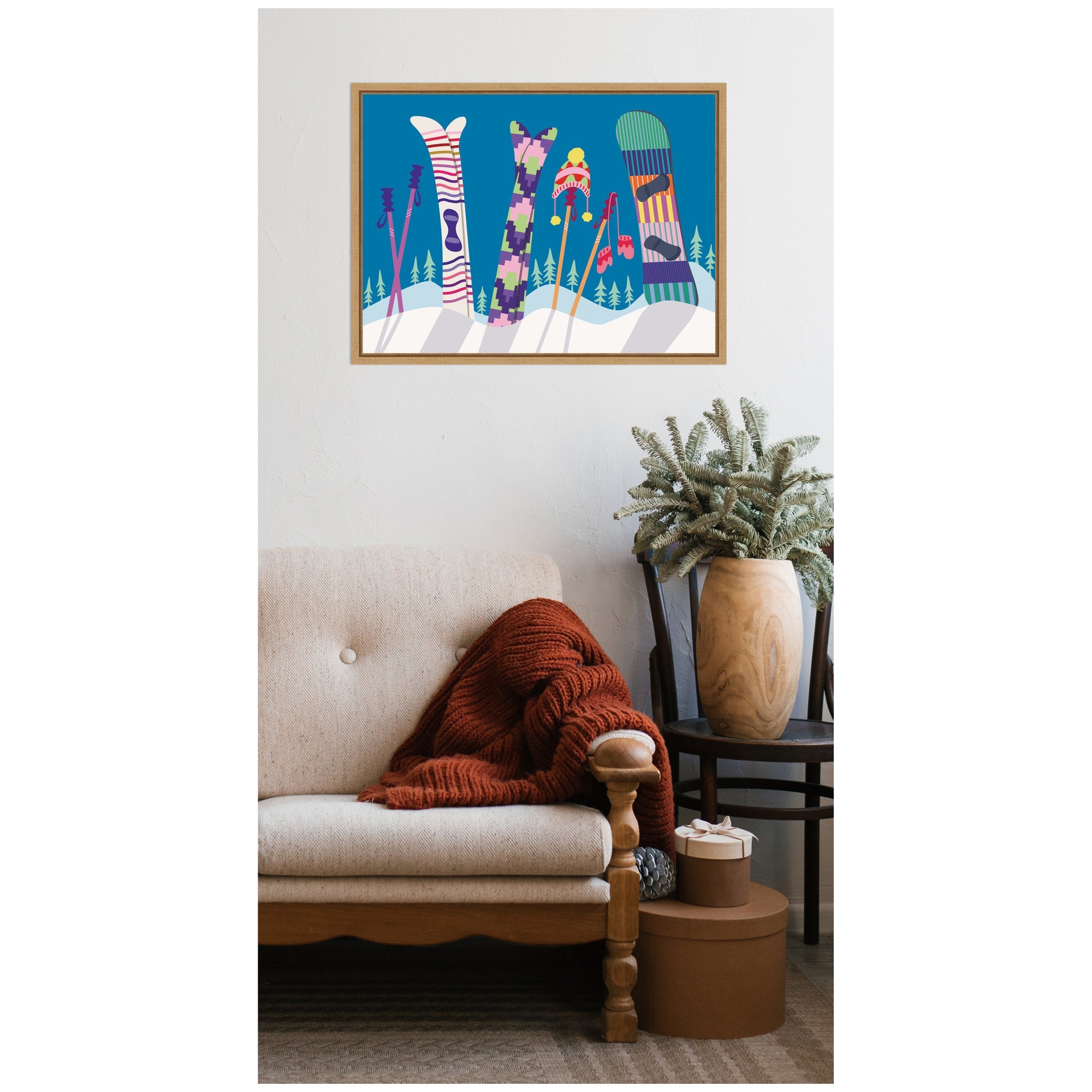 Sylvie Framed Canvas Winter Ski Village by Rachel Lee