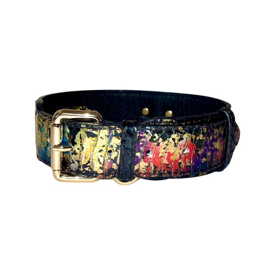 Art Deco custom snake-patterned pet collar with gold classic hardware