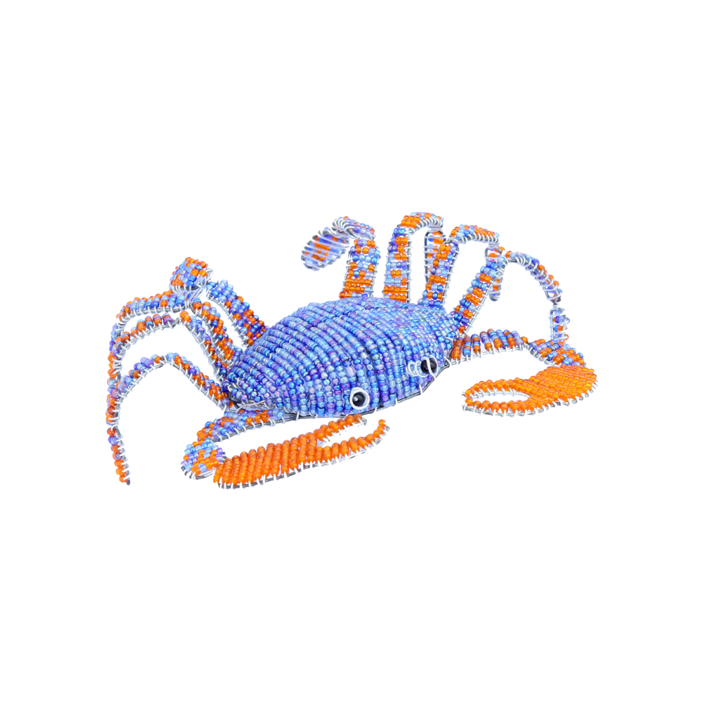 Blue Crab beaded figurine with textured glass and acrylic beads