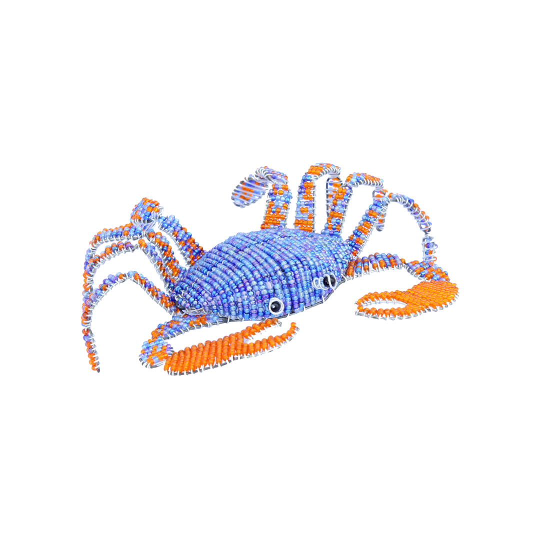 Blue Crab beaded figurine with textured glass and acrylic beads