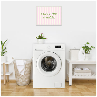 I Love You So Matcha Pink and Green Striped Kitchen Art Dopamine Decor by Lucky Guava