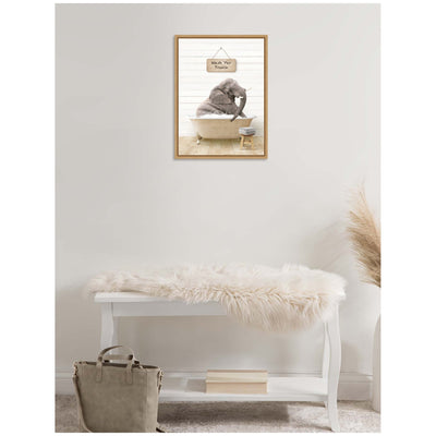 Sylvie Young Elephant in Modern Bathtub Wash Your Trunk Framed Canvas by Amy Peterson