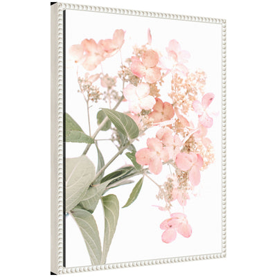 Sylvie Hydrangea floral artwork on a framed canvas with a vintage beaded frame