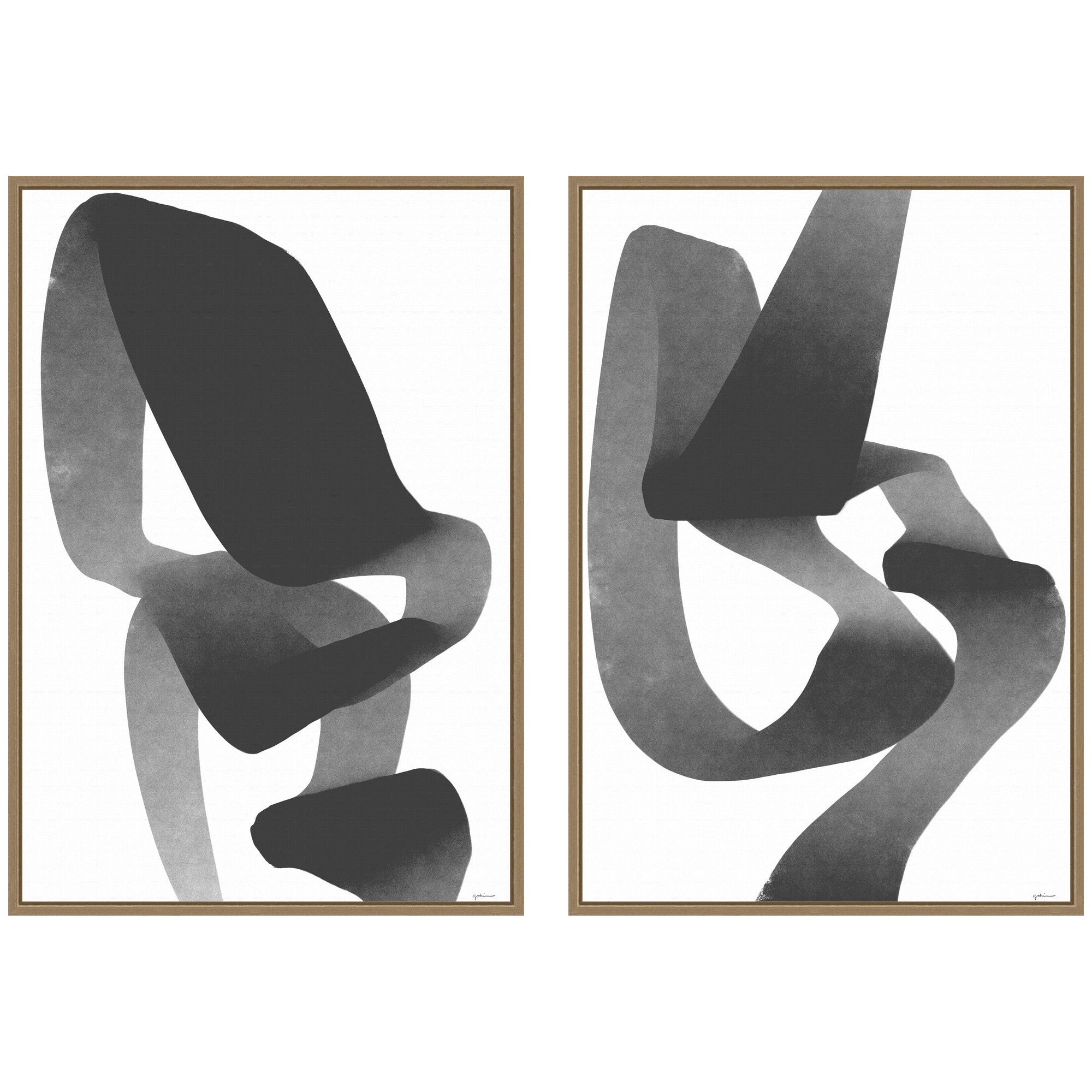 Black and White Abstract 01 & 02 2 Piece Framed Canvas Wall Art Set