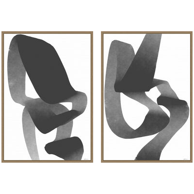 Black and White Abstract 01 & 02 2 Piece Framed Canvas Wall Art Set