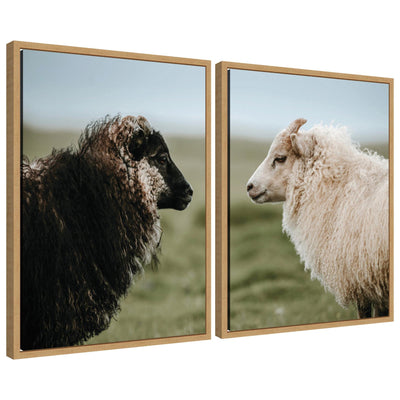 Sylvie Sheeply in Love framed canvas art set showing two sheep in a tender embrace