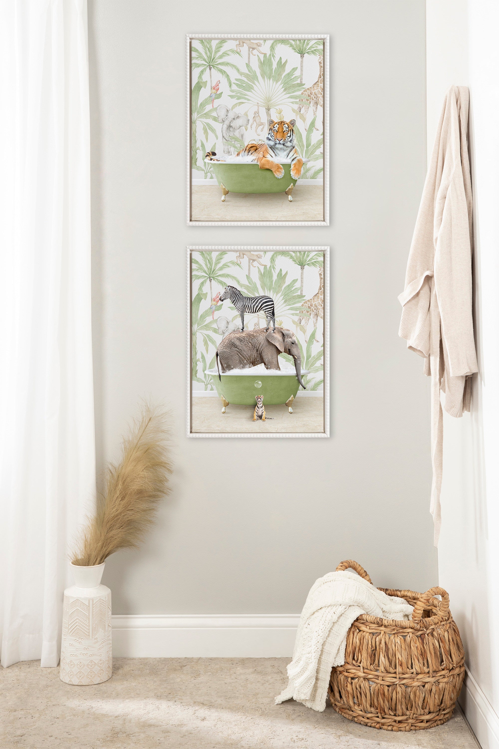 Sylvie Tiger in Wild Safari Bathtub Framed Canvas by Amy Peterson