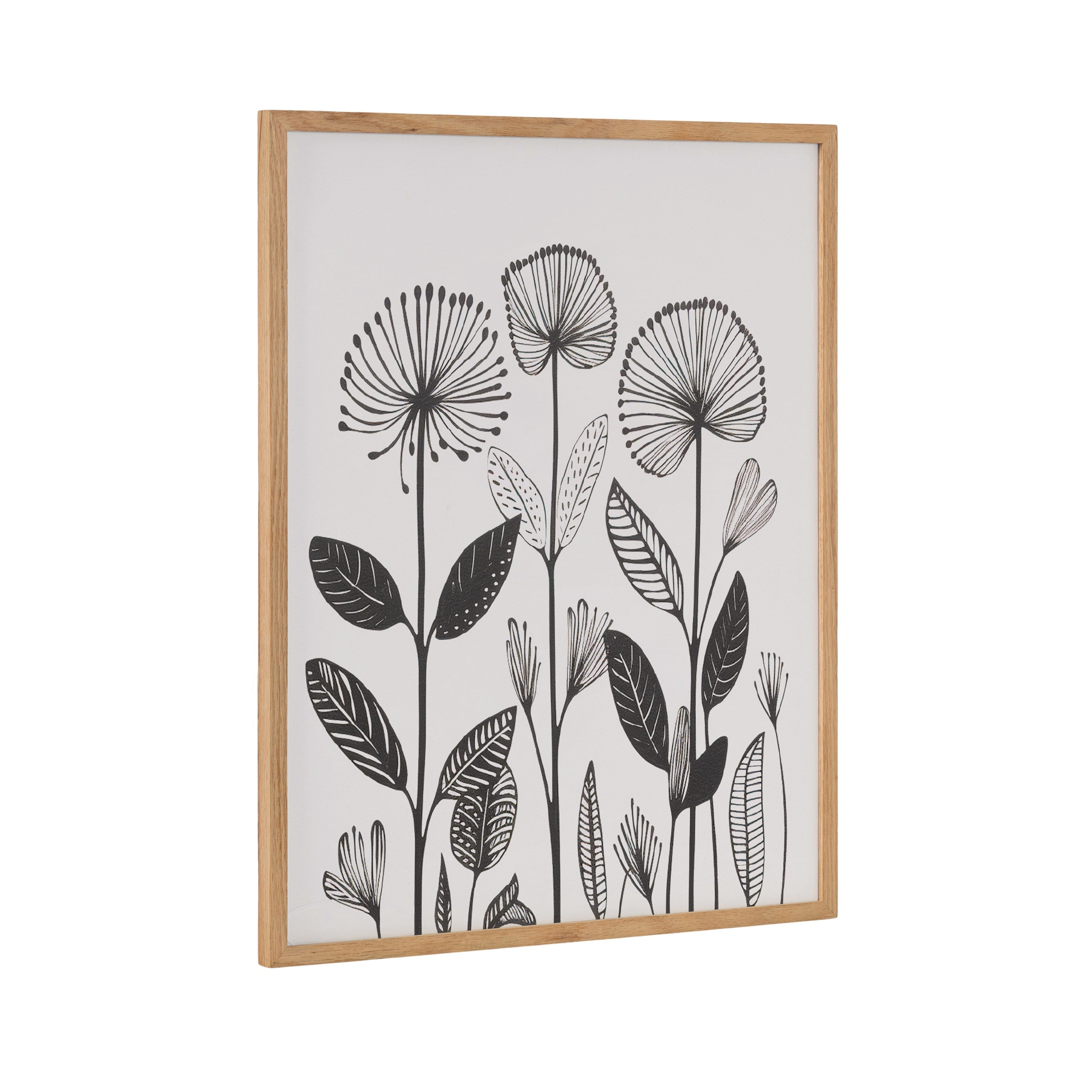 Gallery Simple Modern Linocut Botanicals Print framed in solid wood gallery frame in Natural finish