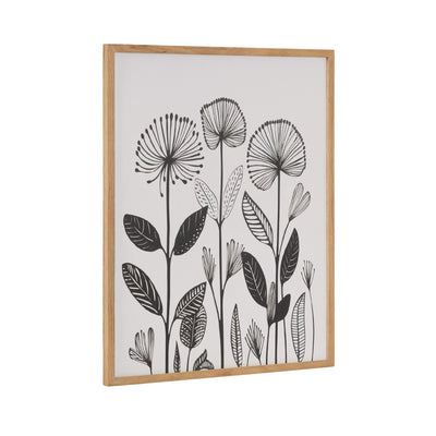 Gallery Simple Modern Linocut Botanicals Print framed in solid wood gallery frame in Natural finish