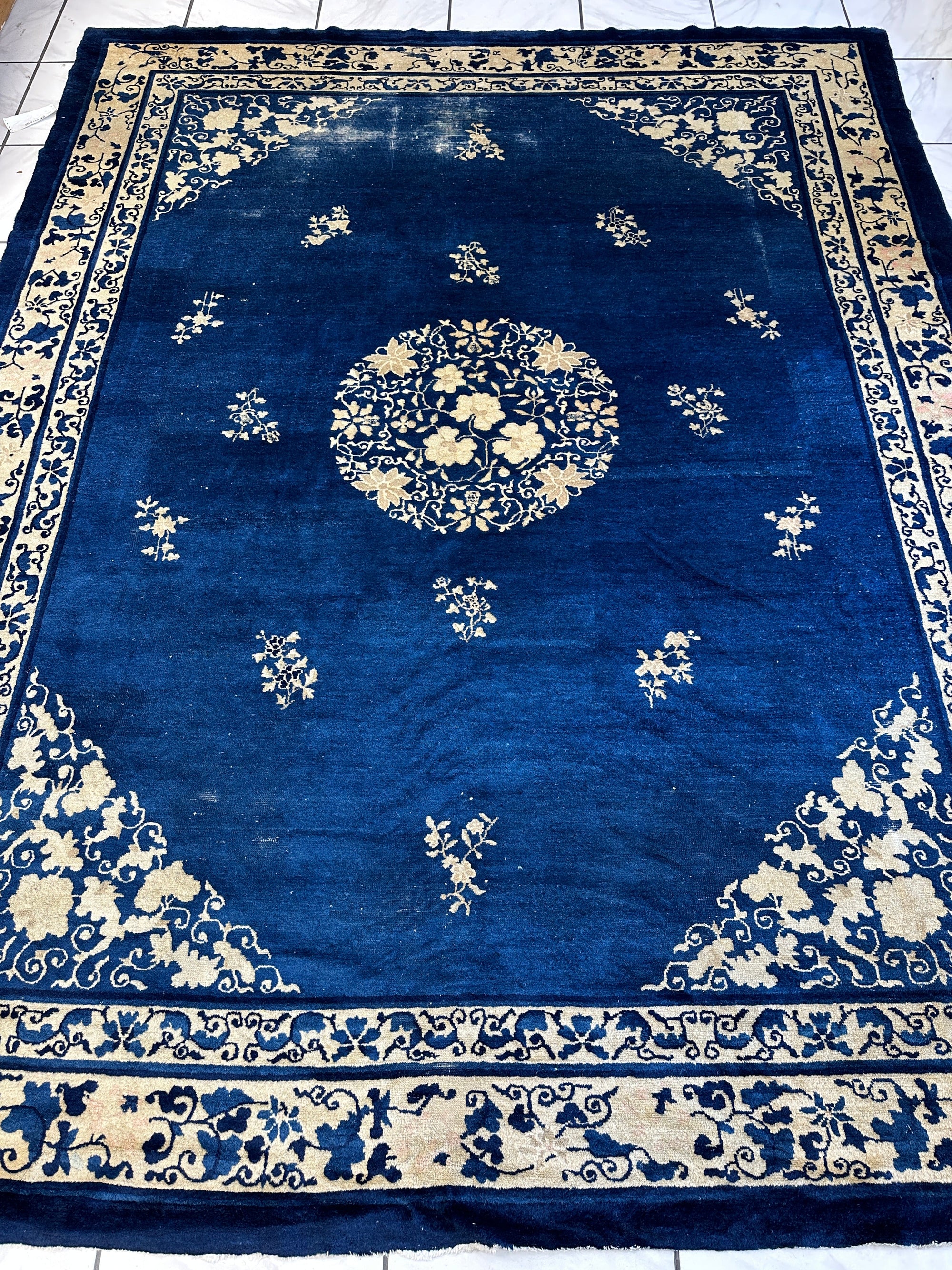 Hand-Knotted Antique Chinese Peking Wool Rug – 9’ x 11’5” – Distressed by Rugistan - product image 2 for Resin Society