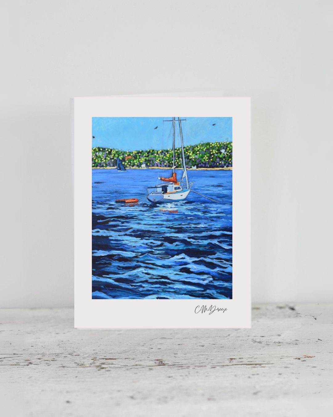 Notecard Anchored by Dreese Fine Art with white linen texture and envelope