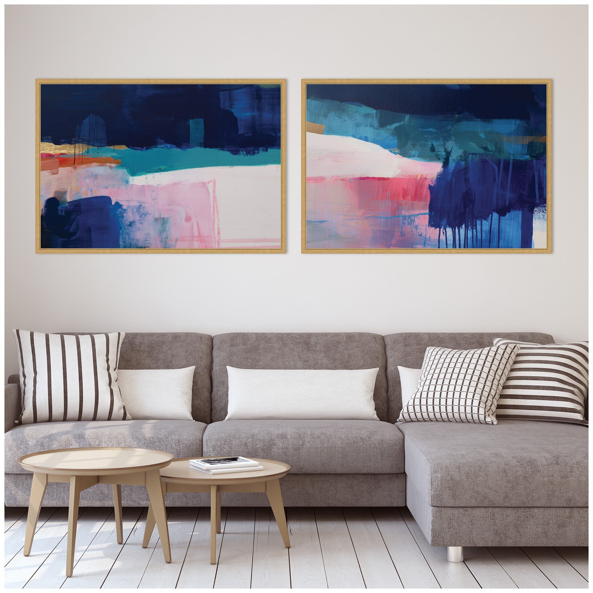 Blue Current No.
1 & No.
2 2 Piece Framed Canvas Wall Art Set by Amy Lighthall