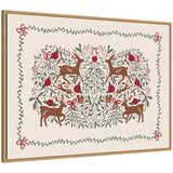Sylvie Framed Canvas The Winter Woods by Vicky Yorke showing reindeer surrounded by red flowers and green foliage with festive bows and berries