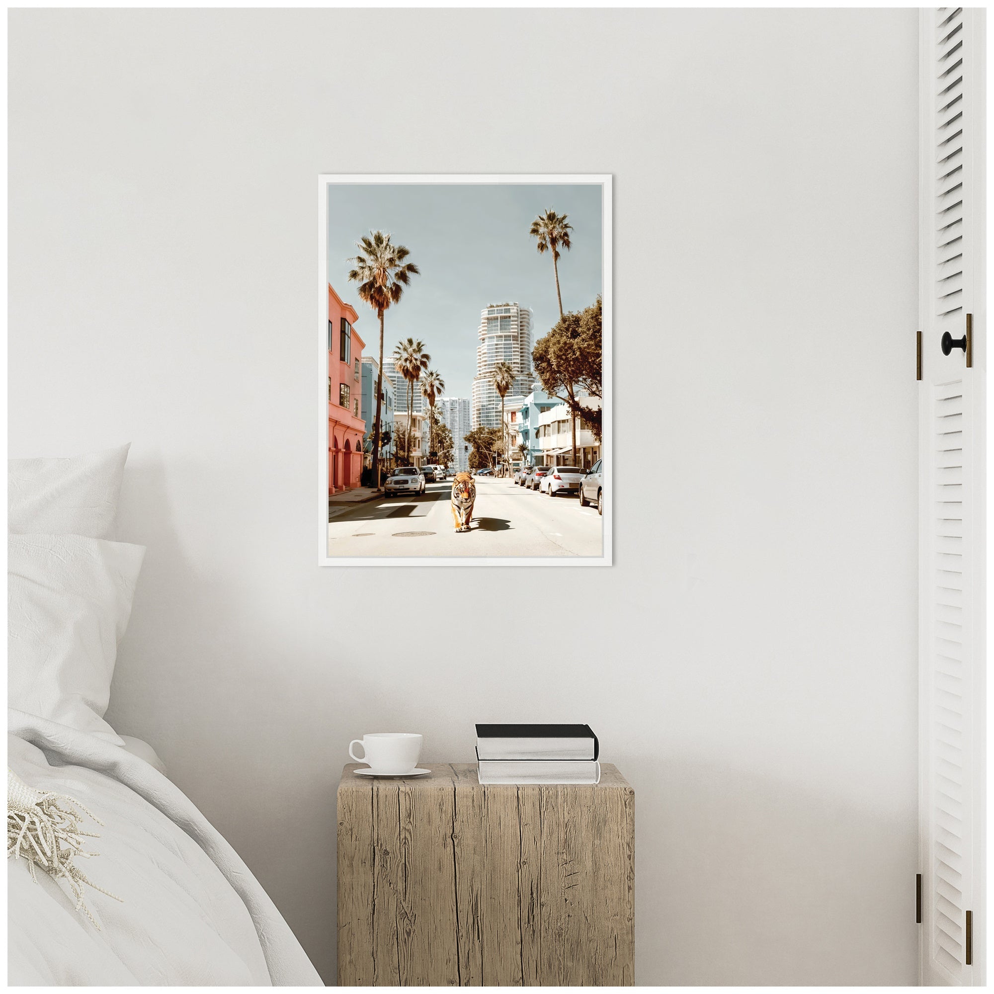 Sylvie California Tiger Roaming through Palm Springs Framed Canvas by Michael Schauer
