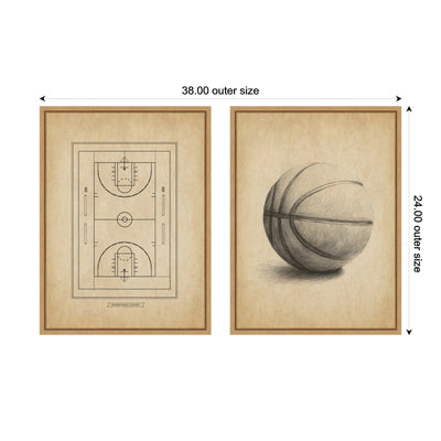 Vintage Basketball 2 Piece Framed Canvas Wall Art Set by The Creative Bunch Studio