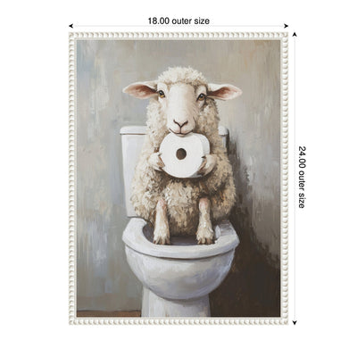 Sylvie Cute Sheep Holding Toilet Paper Roll Toilet Bathroom Art Framed Canvas by The Creative Bunch Studio