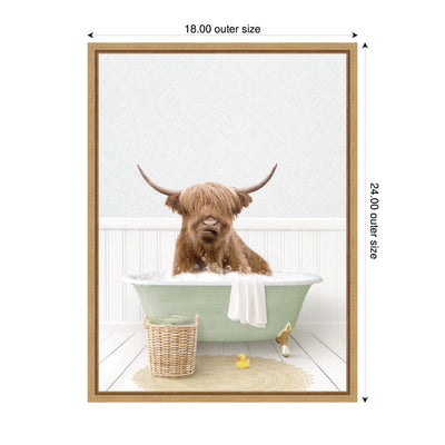 Sylvie Highland Cow in Cottage Green Bathtub Framed Canvas by Amy Peterson