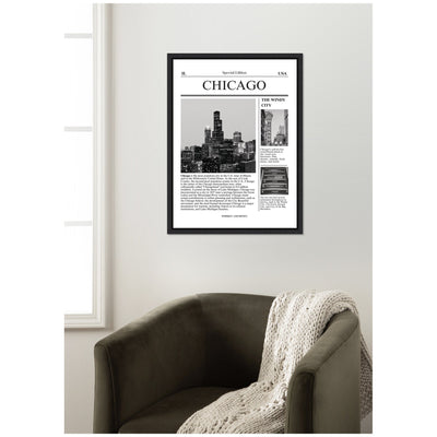 Chicago City Article by Megan Ryan Framed Canvas Wall Art Print