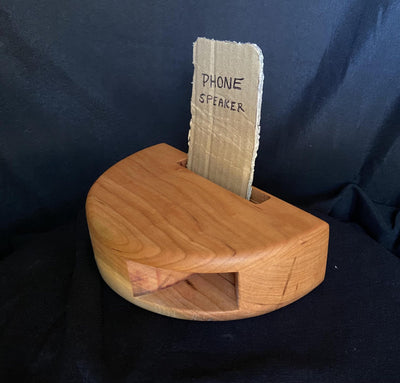 Handmade wooden smartphone speaker amplifier in Cherry, White Oak, and Mahogany finishes